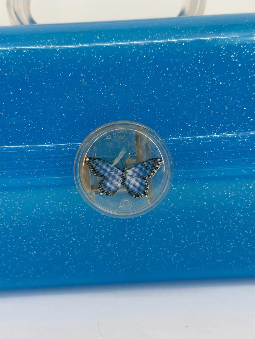 Caboodles Liquid Metallic 2622 Blue GLITTER Makeup Case Organizer Butterfly